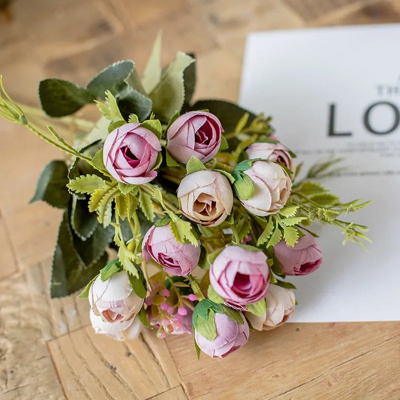 1 Bouquet purple Artificial Flowers Peony Tea Rose Autumn Silk Fake Flowers for DIY Living Room Home Garden Wedding Decoration