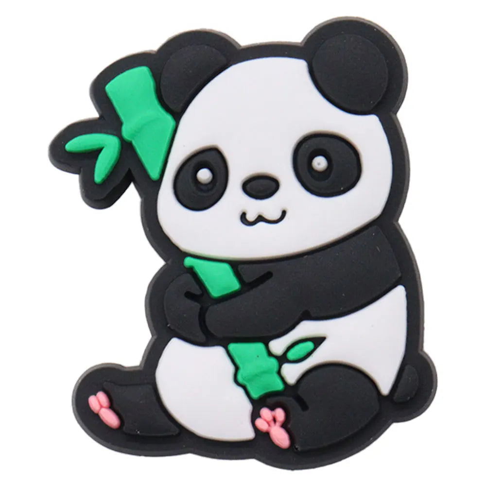 1-18PCS Cartoon Animal Panda Bamboo PVC Shoe Charms Buckle Clog Sandals Decoration Garden Shoes Button Accessories Children Gift