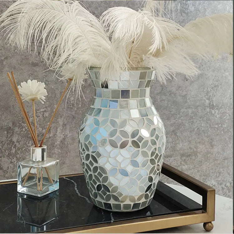 European Style Pastoral Mosaic Glass Vase, Pink and Purple, Fashion Home and Restaurant Decoration Furnishings