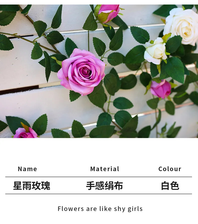 1.75m Artificial Rose Vine 22 Head Flower Fake Green Plant Flower Vine Wedding Arch Air Conditioning Pipe Wall Hanging Decor