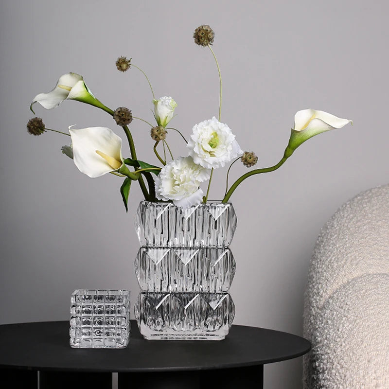 Bright Crystal Glass Vase Modern Living Room Desktop Vase Ornaments Dried Flowers Flower Vase Desktop Decoration Accessories