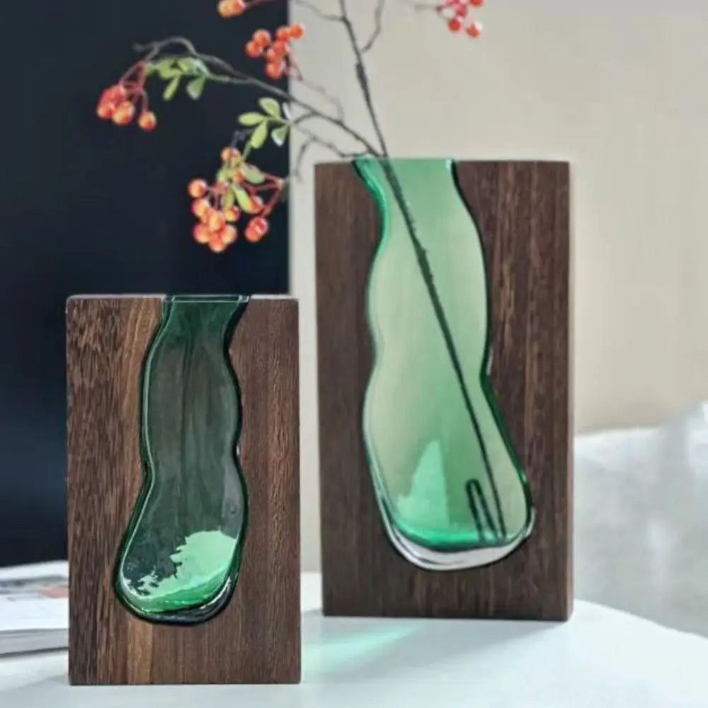 Home Decor Wooden Glass Vase Creative Transparent Hydroponic Flower Holder Exquisite Removable Flower Pot Gift