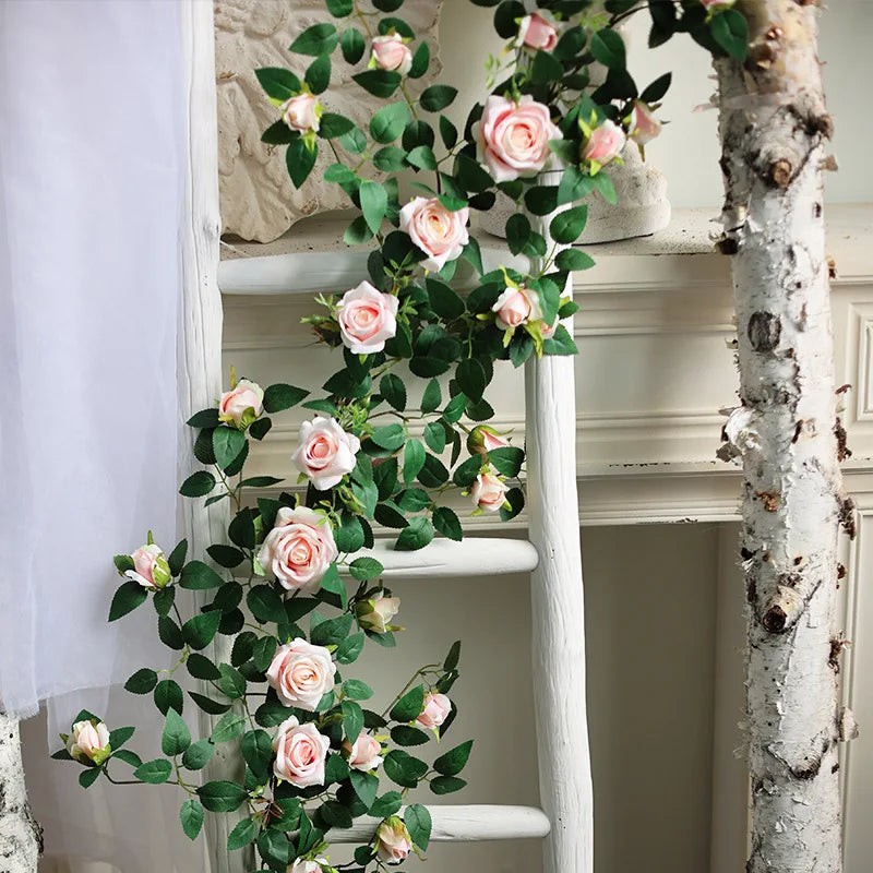 1.75m Artificial Rose Vine 22 Head Flower Fake Green Plant Flower Vine Wedding Arch Air Conditioning Pipe Wall Hanging Decor