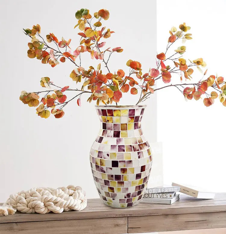 European Style Pastoral Mosaic Glass Vase, Pink and Purple, Fashion Home and Restaurant Decoration Furnishings