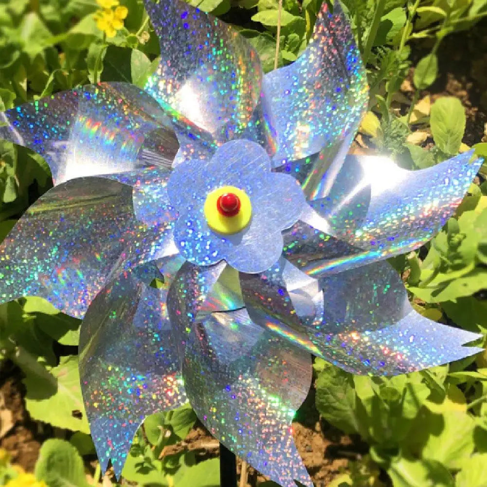 1pc Reflective Birds Repellent Windmills Sparkly Pinwheel With Stake Bird Scare Devices For Spring Garden Decor Supplies