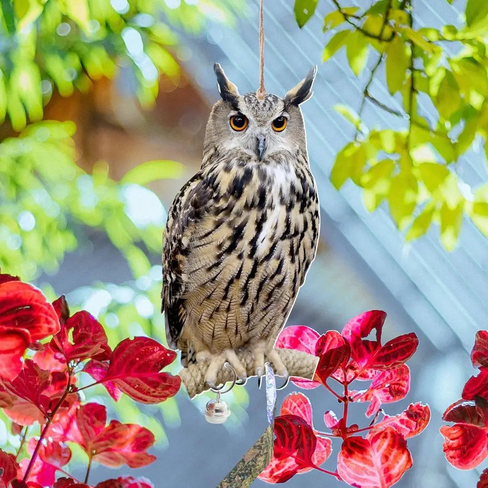 Waterproof Bird Repel Owl Scarecrow Hanging With Bells Fake Bird Scare Device Rectangle Bird Repeller Garden Decoration
