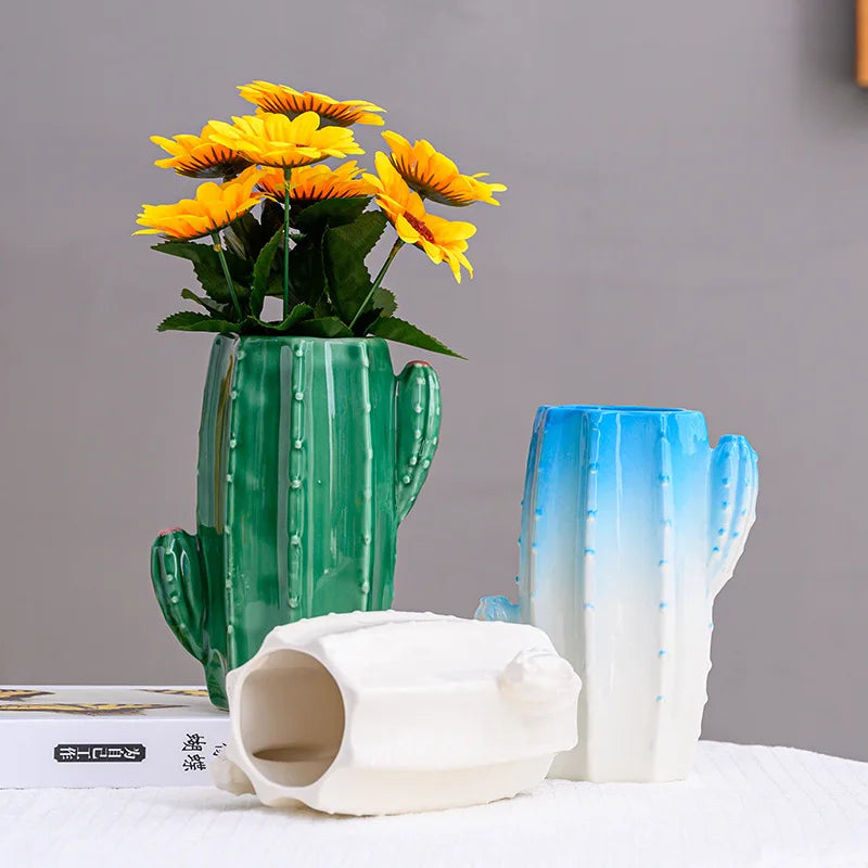 European style creative ceramic cactus vase decoration, dried flowers, hydroponic flowers, living room, pen holder, TV cabinet,