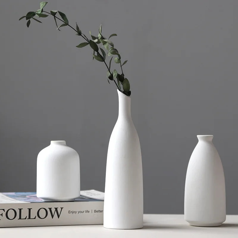 Nordic Simple Plain Ceramic Vase Modern White Beige Dried Flower Bottle Living Room Porch TV Cabinet Art Aesthetic Ornaments