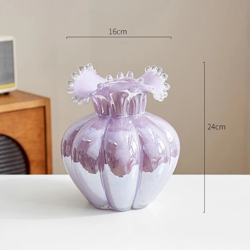 Glass Vase Purple Wave Floral Arrangement Accessories Hydroponics Terrarium Flower Vase Home Decoration Accessories