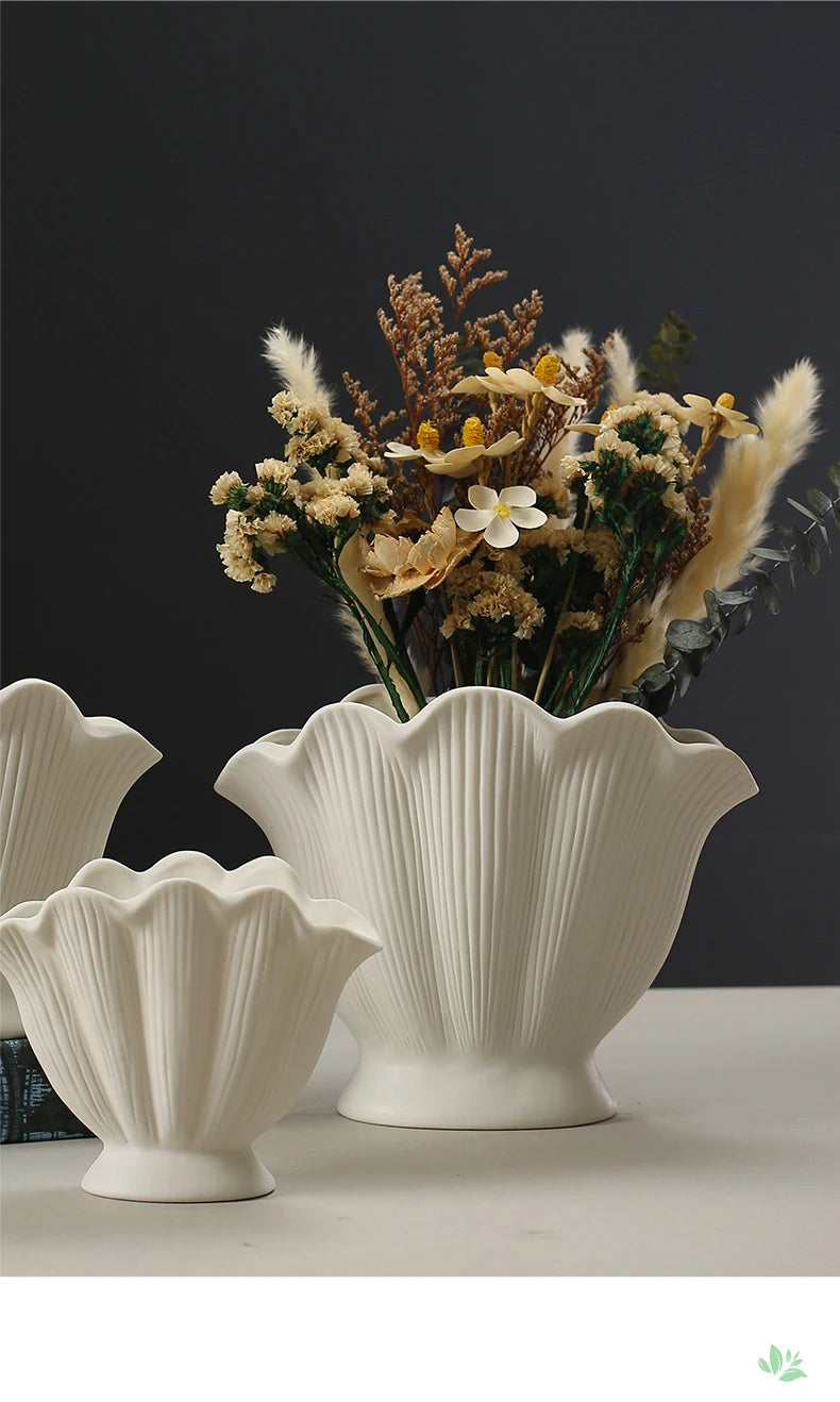 Shell Shape Ceramic Flower Vase Home Decoration Flower Arrangement DIY Flowerpot Flower Pot Storage Bottle Living Room Ornaments