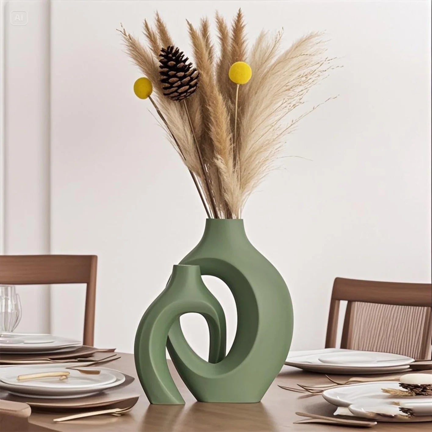 A set of 2 Bohemian-chic round plastic vases, suitable for home and office decoration