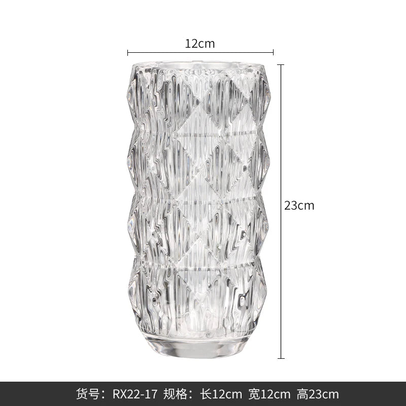 Bright Crystal Glass Vase Modern Living Room Desktop Vase Ornaments Dried Flowers Flower Vase Desktop Decoration Accessories
