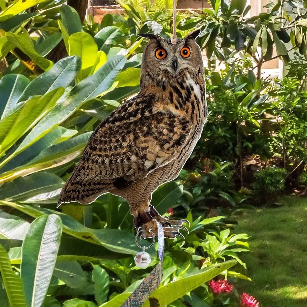 Waterproof Bird Repel Owl Scarecrow Hanging With Bells Fake Bird Scare Device Rectangle Bird Repeller Garden Decoration