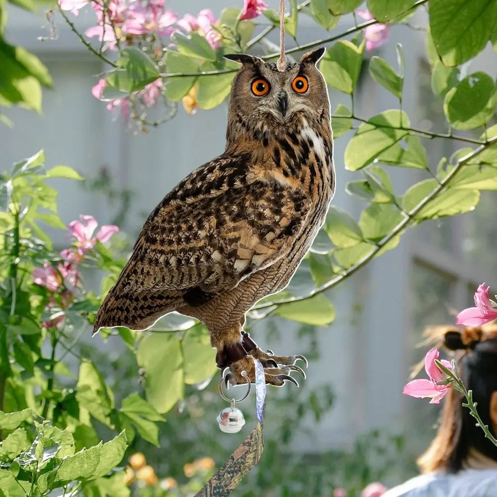 Waterproof Bird Repel Owl Scarecrow Hanging With Bells Fake Bird Scare Device Rectangle Bird Repeller Garden Decoration