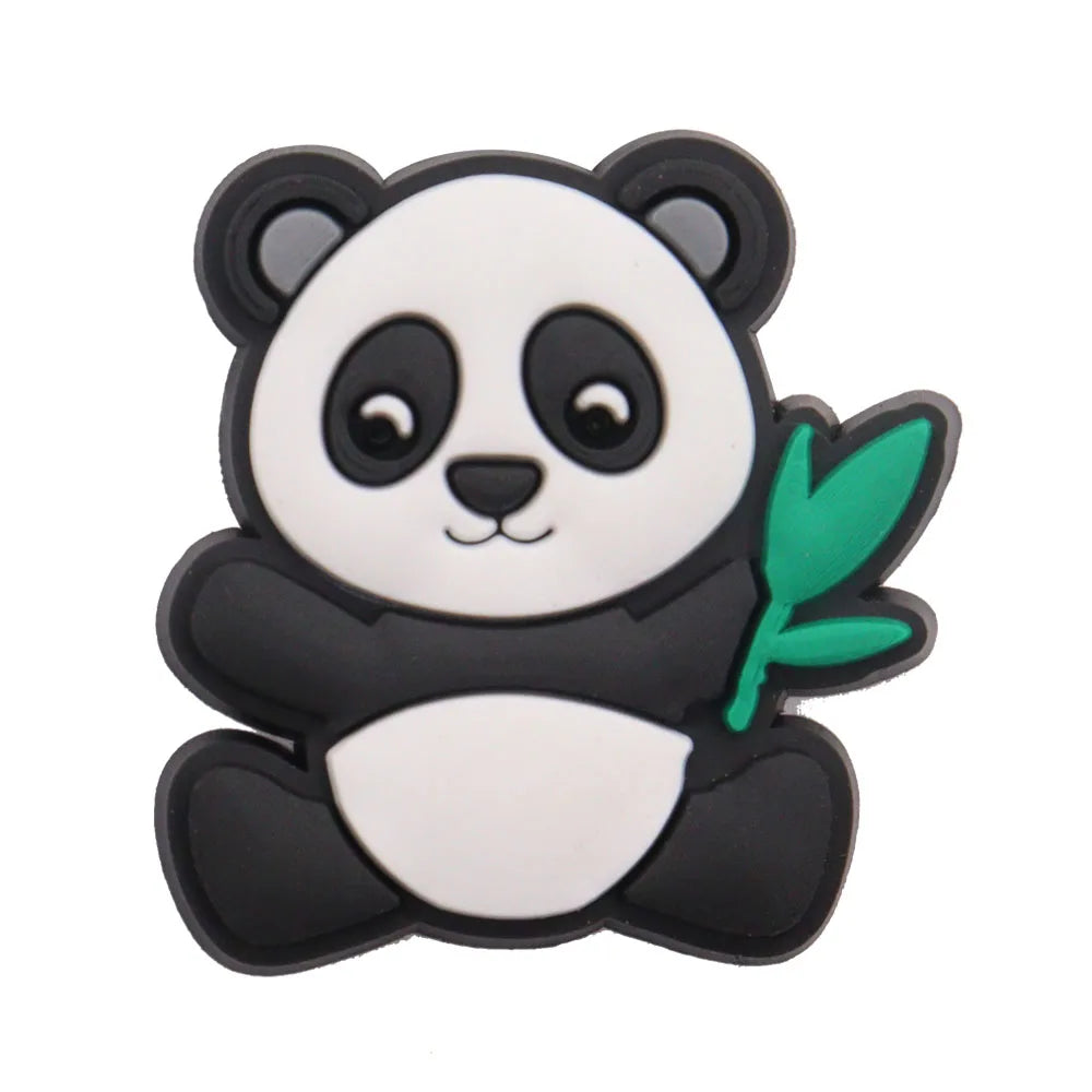 1-18PCS Cartoon Animal Panda Bamboo PVC Shoe Charms Buckle Clog Sandals Decoration Garden Shoes Button Accessories Children Gift
