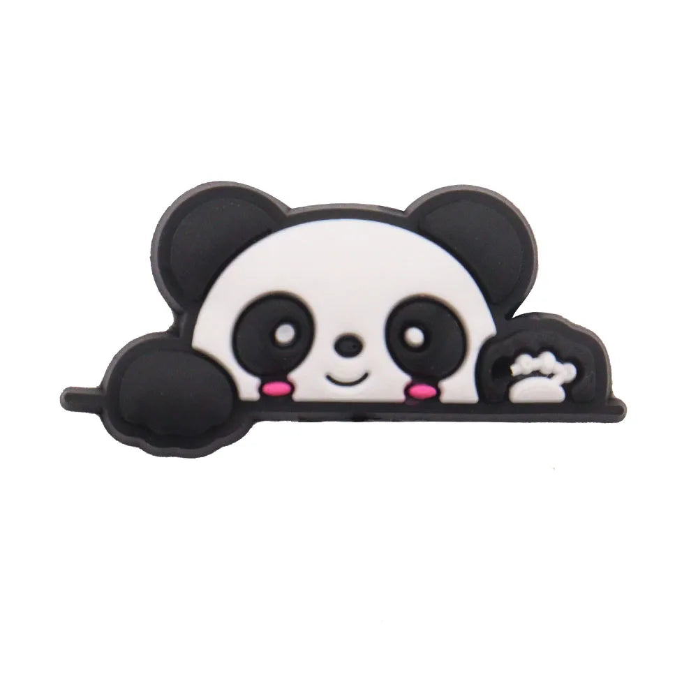 1-18PCS Cartoon Animal Panda Bamboo PVC Shoe Charms Buckle Clog Sandals Decoration Garden Shoes Button Accessories Children Gift
