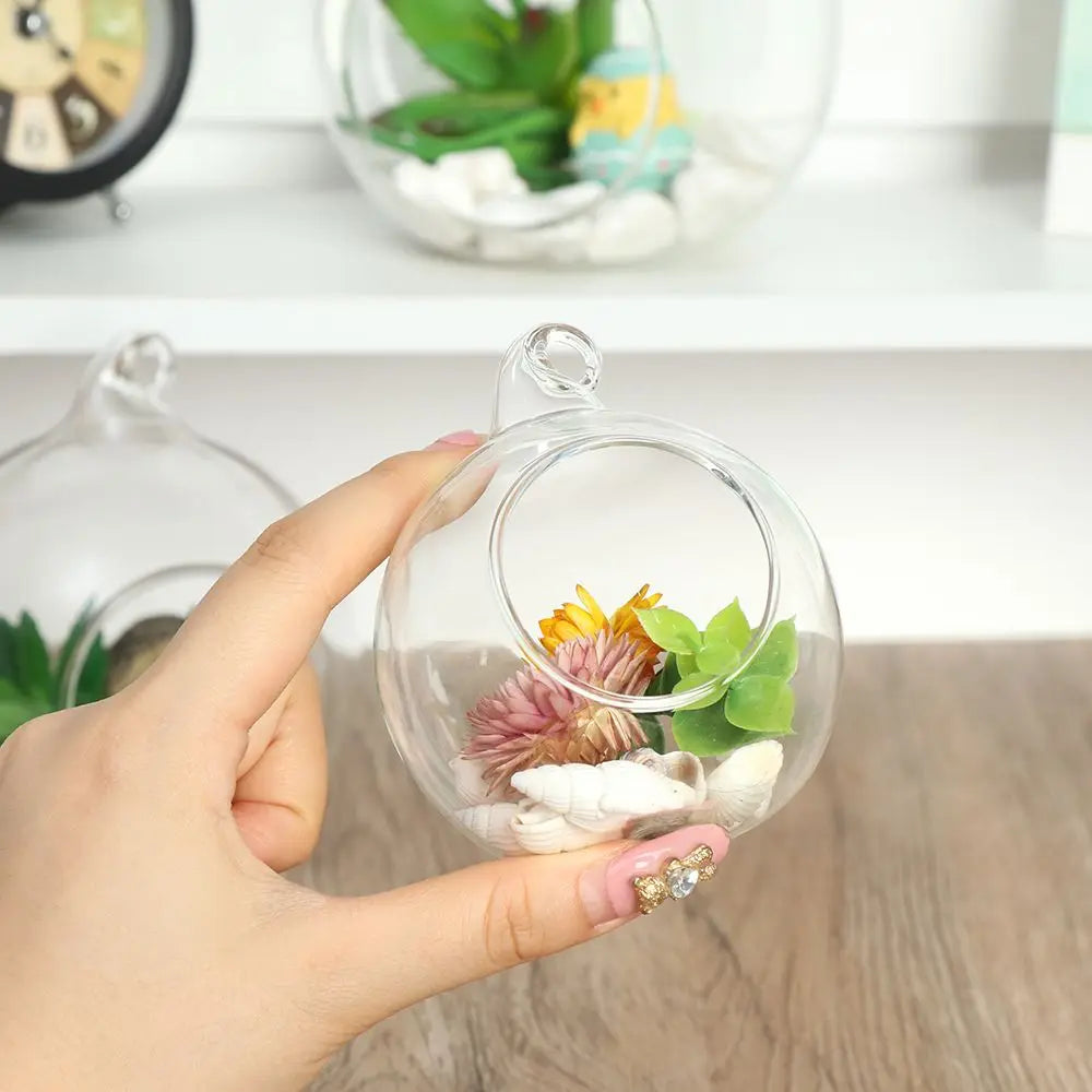 Hanging Glass Ball DIY Bauble Plant Pot Clear Glass Tea Light LED Candle Holder Fillable Bauble Tabletop Vases Decoration Crafts