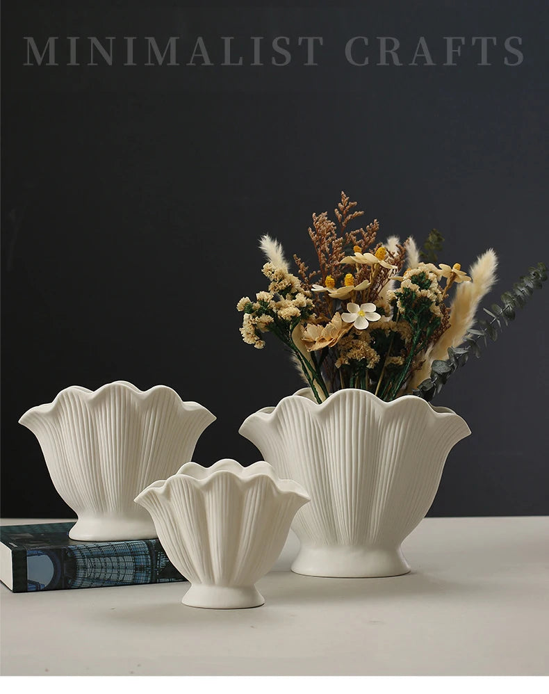 Shell Shape Ceramic Flower Vase Home Decoration Flower Arrangement DIY Flowerpot Flower Pot Storage Bottle Living Room Ornaments