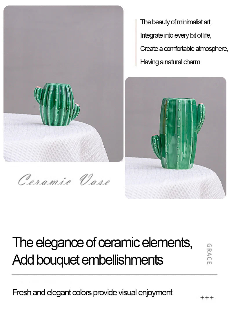 European style creative ceramic cactus vase decoration, dried flowers, hydroponic flowers, living room, pen holder, TV cabinet,