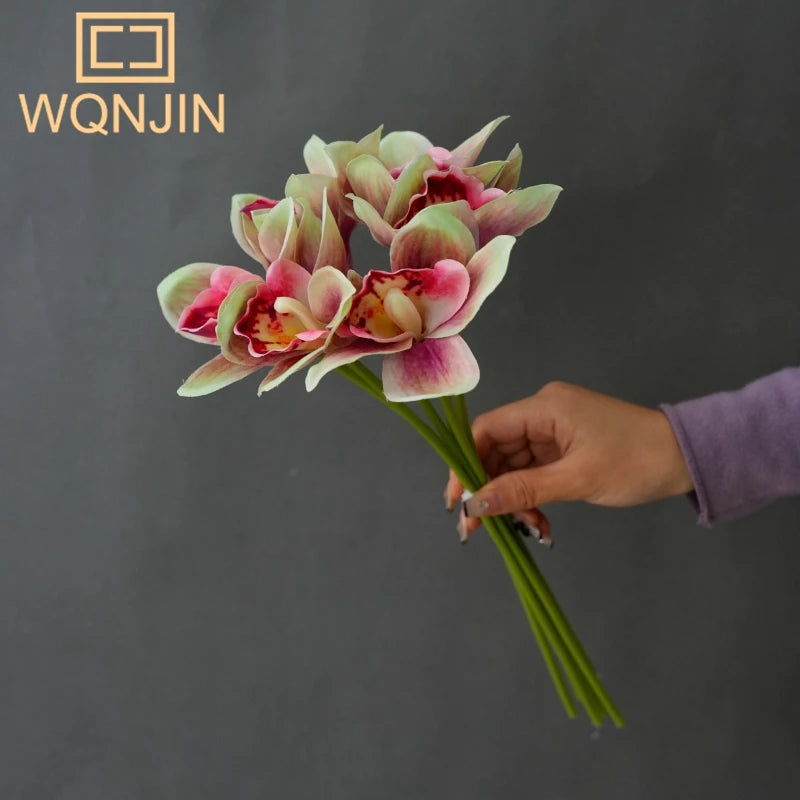 1 Bouquet, 6 Heads Artificial Orchid Bouquets, High-End Home Decor, Office Desk, Home Room Display, Simulated Flowers
