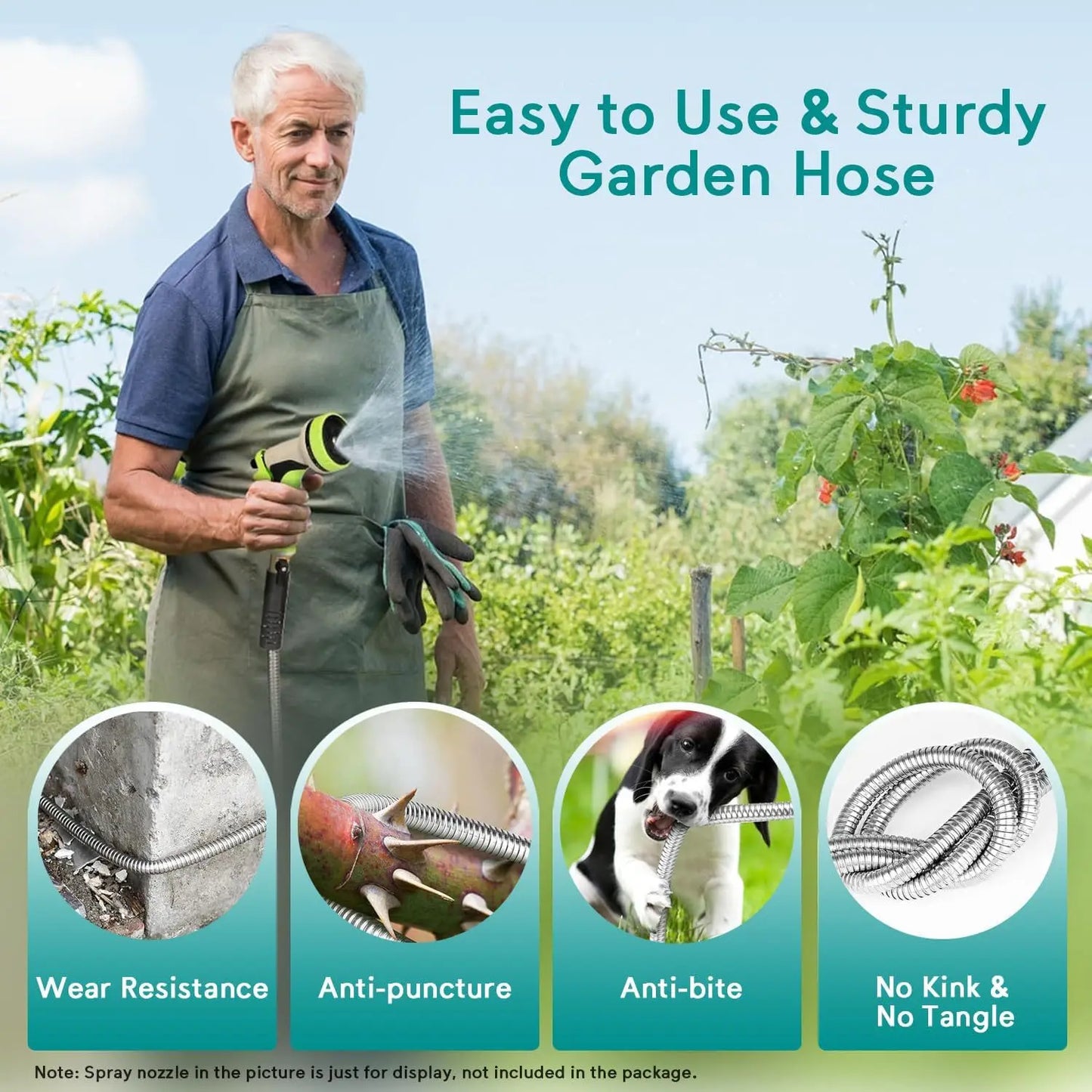 100ft Stainless Steel Garden Hose Metal Water Hose Patio Outdoor RV Car Wash Hose Watering Gun Hose Gardening Accessories