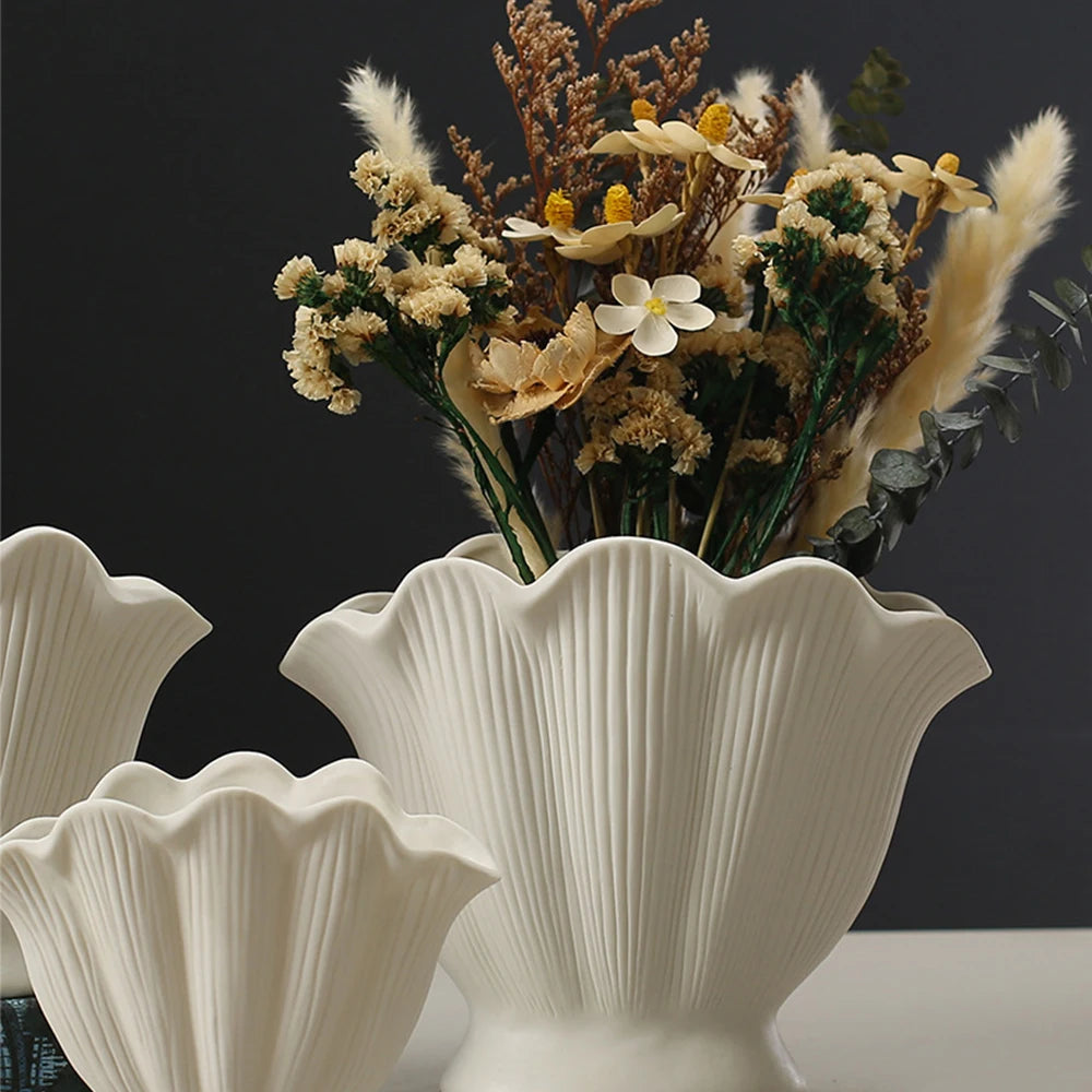 Shell Shape Ceramic Flower Vase Home Decoration Flower Arrangement DIY Flowerpot Flower Pot Storage Bottle Living Room Ornaments