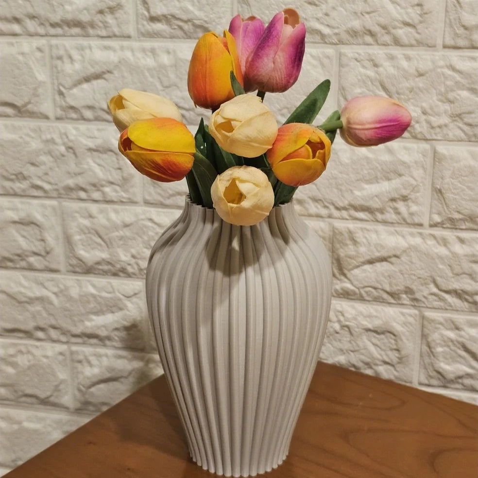 1 Piece of Vertical - striped Art Vase, Multi - color (Black/Green/White/Gray, etc.) Options, Fits Dried/Faux Flowers, Smooth Li