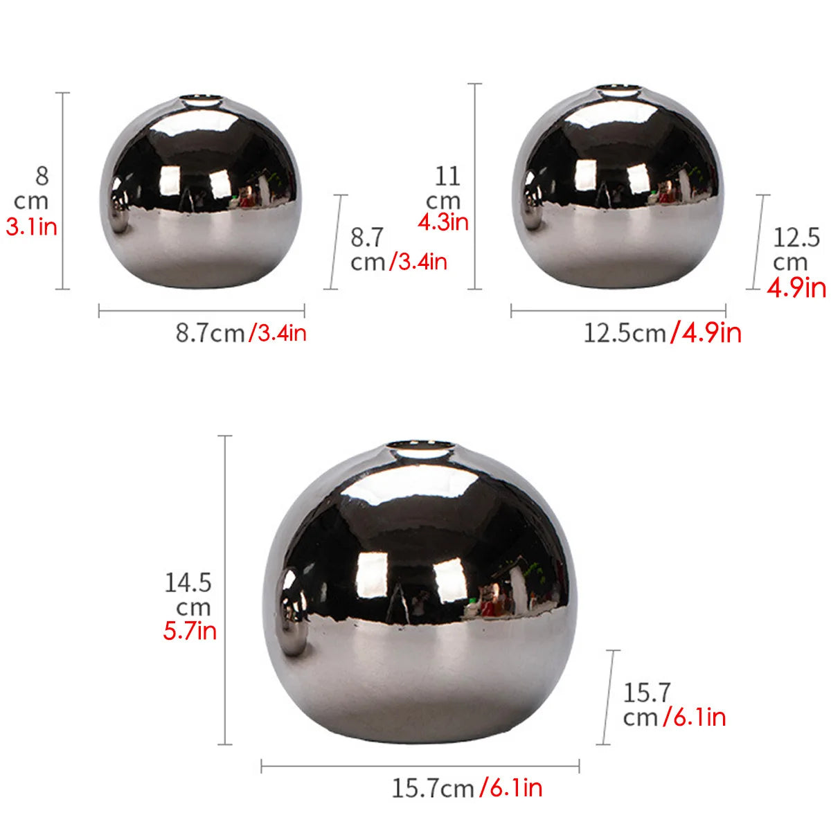 Luxury Galvanized Silver Ball Ceramic Vase Living Room Dining Table Art Vase Plant Flower Flower Arrangement Countertop Ornament