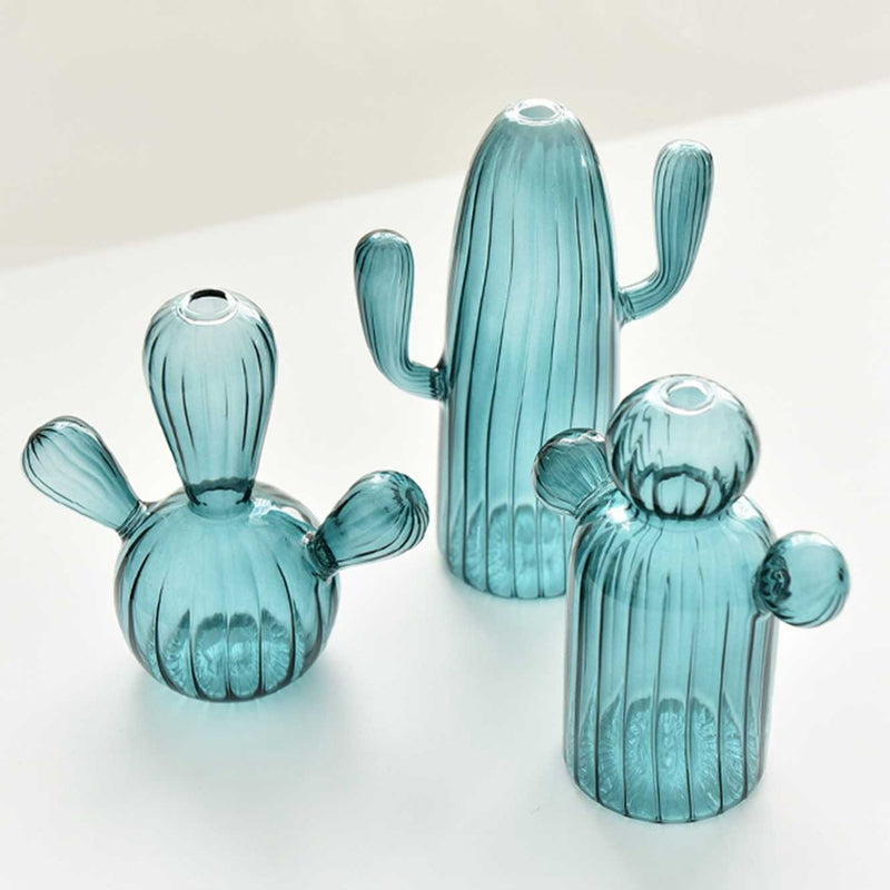 Cactus Shaped Glass Vase for Plant Creative Vase Decoration Home Desktop Decor Transparent Hydroponics Plant Vase Birthday Gift