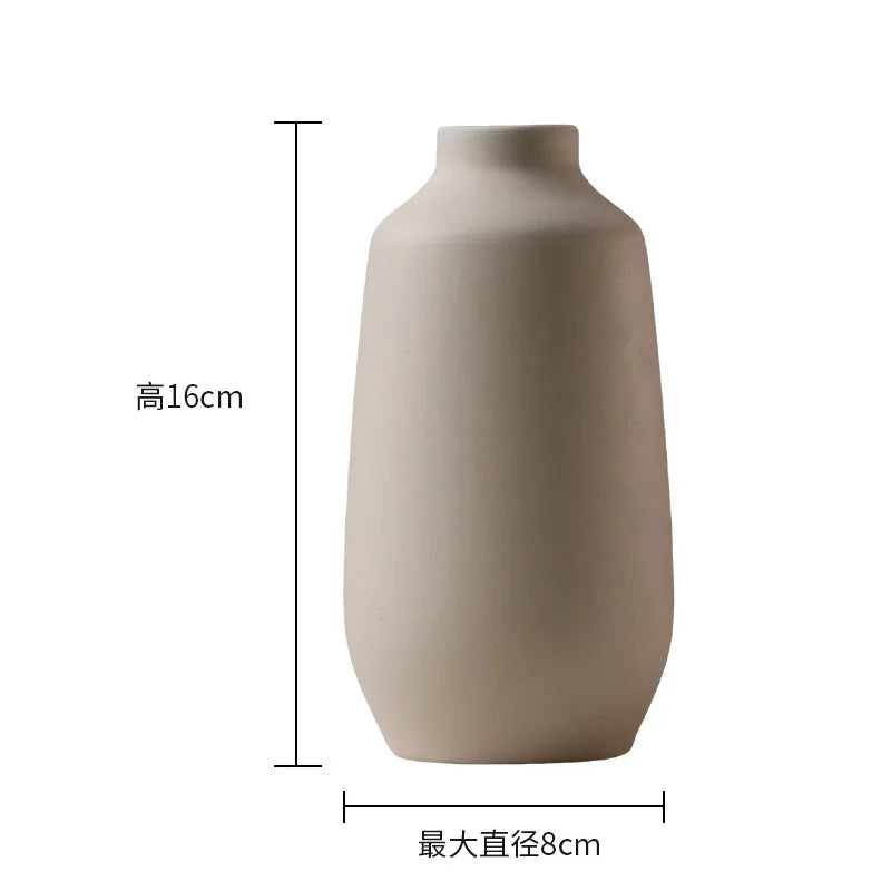 Nordic Simple Plain Ceramic Vase Modern White Beige Dried Flower Bottle Living Room Porch TV Cabinet Art Aesthetic Ornaments