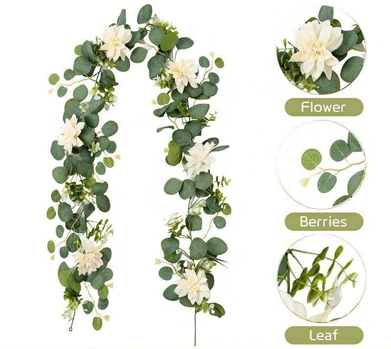 1.8m Artificial Flowers Eucalyptus Garland Greenery Fake Hanging Vines for Weddings Home Garden Outdoor Garden Arch Wall Decor