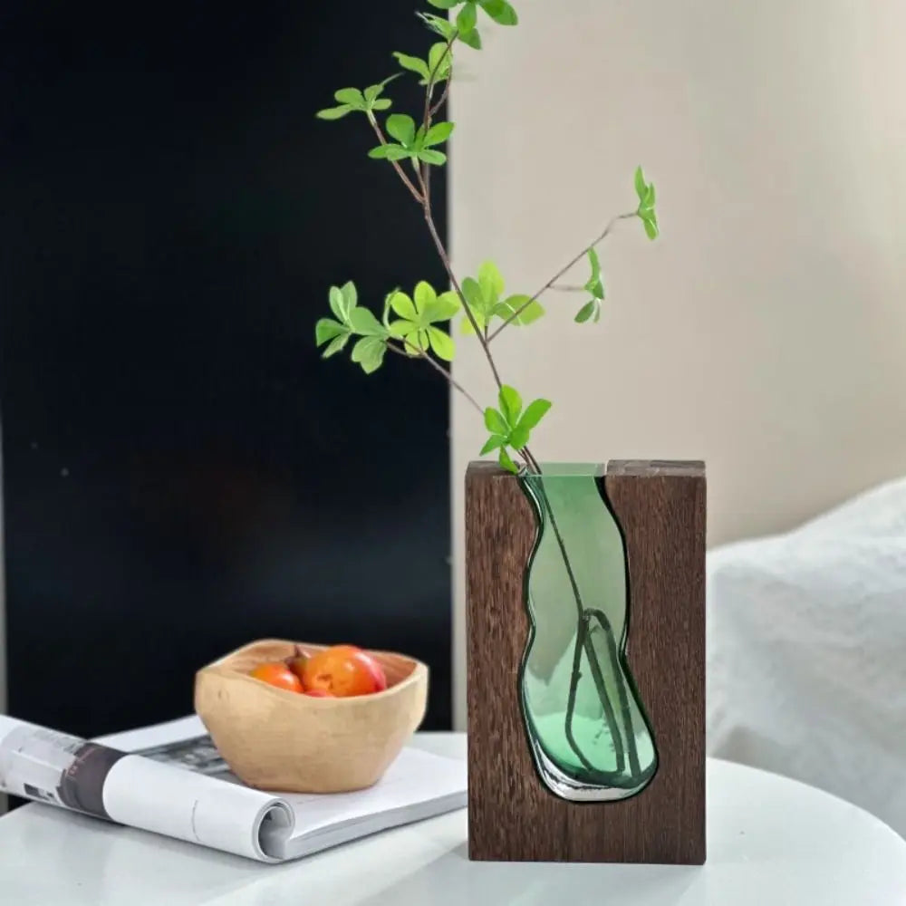 Home Decor Wooden Glass Vase Creative Transparent Hydroponic Flower Holder Exquisite Removable Flower Pot Gift