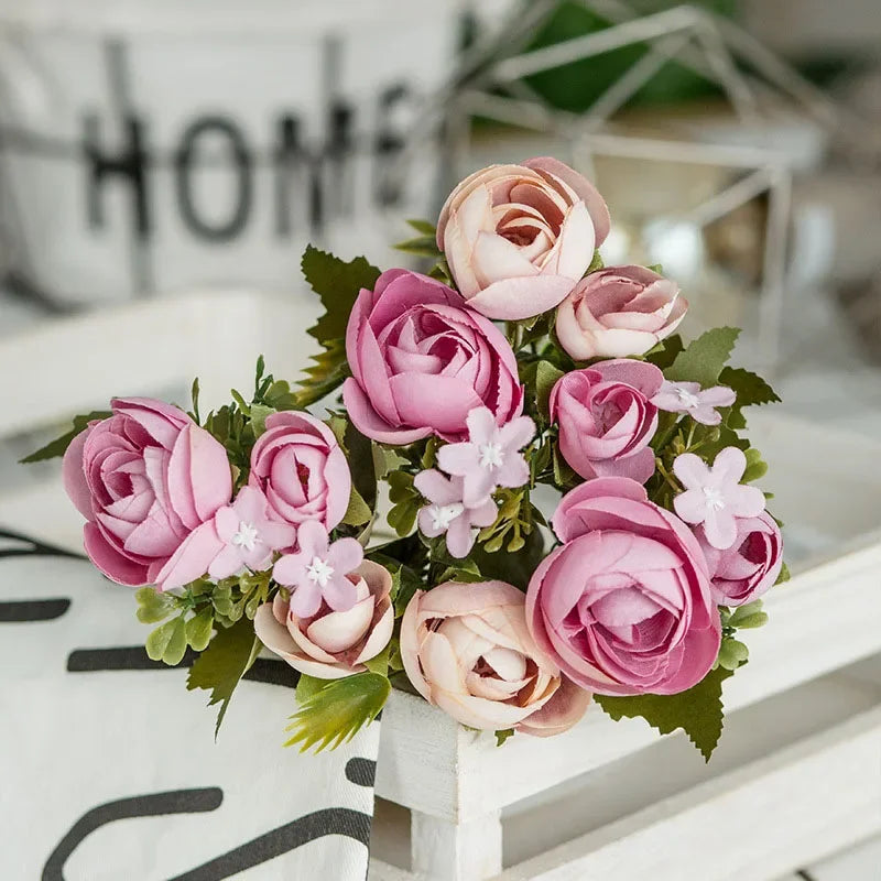 1 Bouquet purple Artificial Flowers Peony Tea Rose Autumn Silk Fake Flowers for DIY Living Room Home Garden Wedding Decoration
