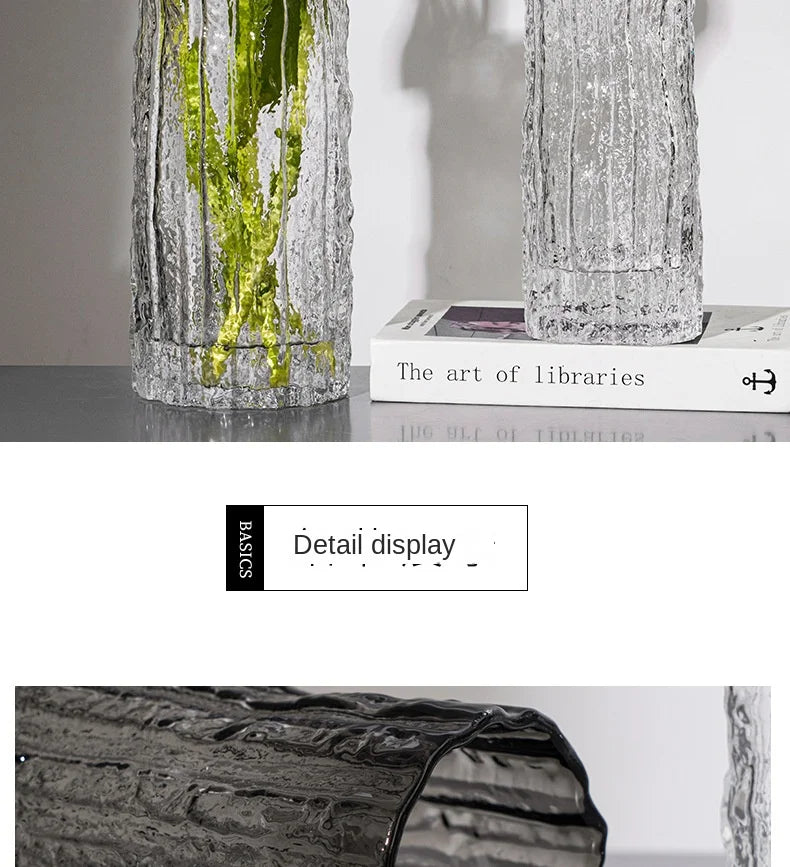 Vase Glacier Vase Glass Transparent Flower Arrangement Rose Flower Living Room Dining Table Decoration Bottle