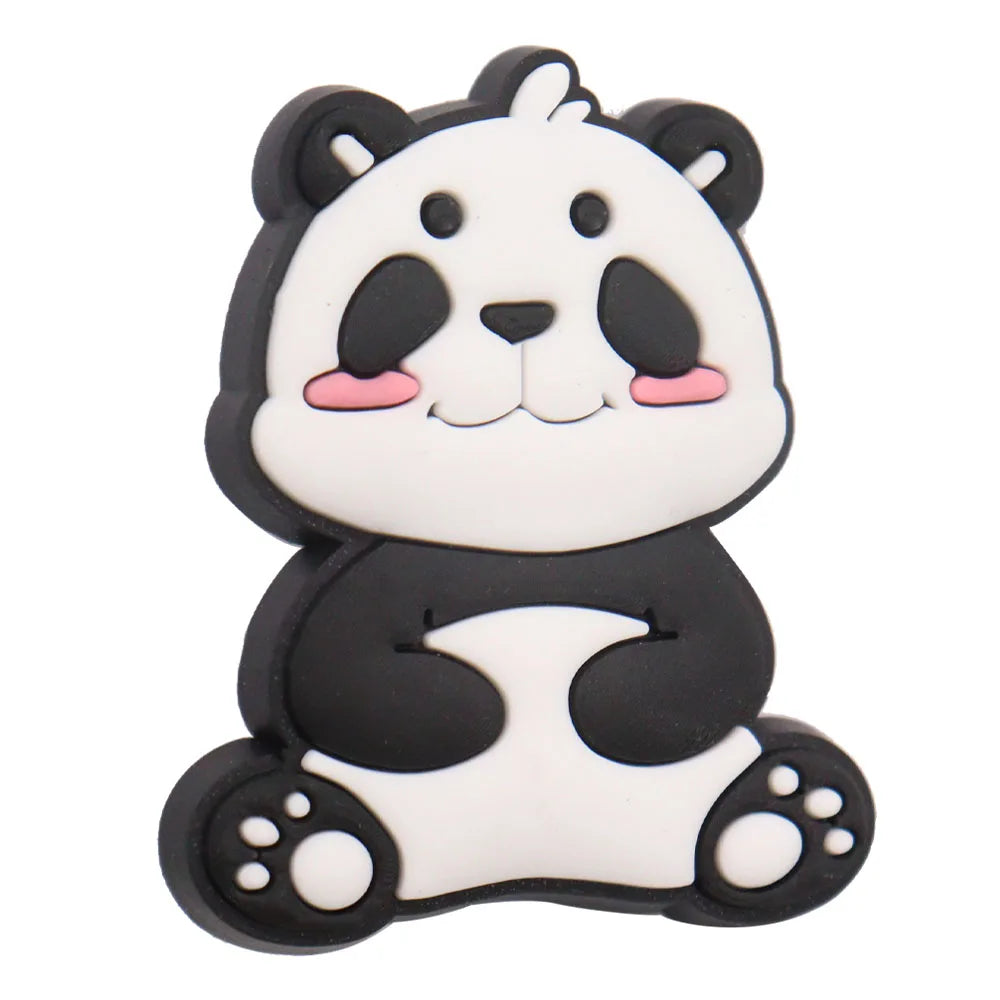 1-18PCS Cartoon Animal Panda Bamboo PVC Shoe Charms Buckle Clog Sandals Decoration Garden Shoes Button Accessories Children Gift