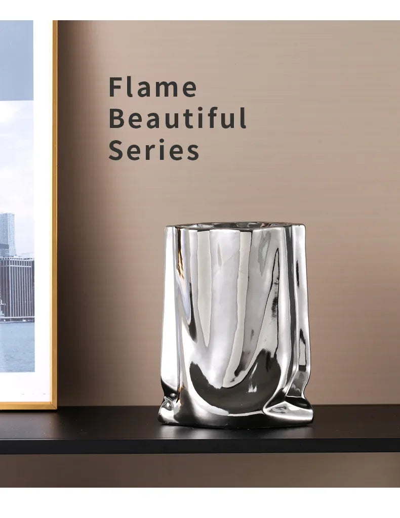 Creative Flower Pots Large Silver Ceramic Flower Cachepot Vase Planters Garden Succulent Plants Potted Modern Home Decoration
