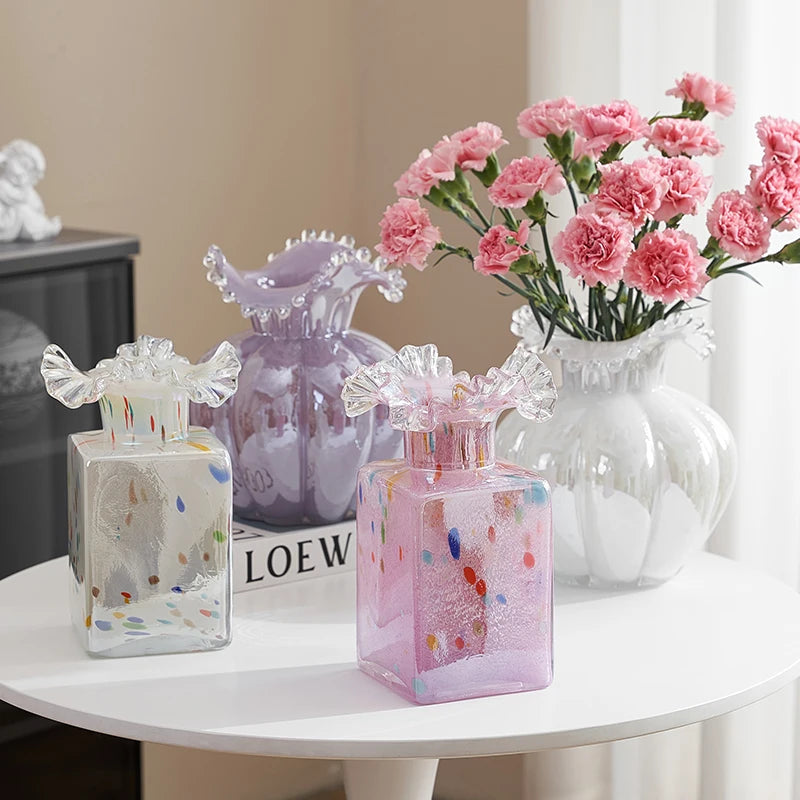 Glass Vase Purple Wave Floral Arrangement Accessories Hydroponics Terrarium Flower Vase Home Decoration Accessories