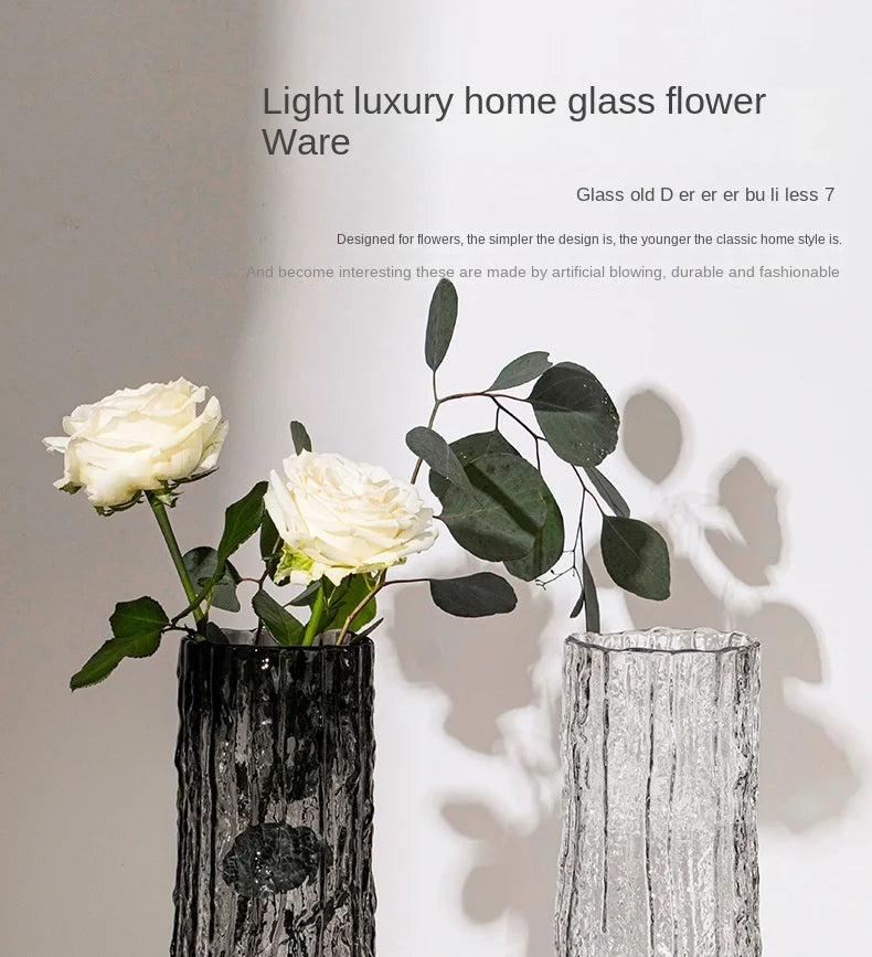 Vase Glacier Vase Glass Transparent Flower Arrangement Rose Flower Living Room Dining Table Decoration Bottle