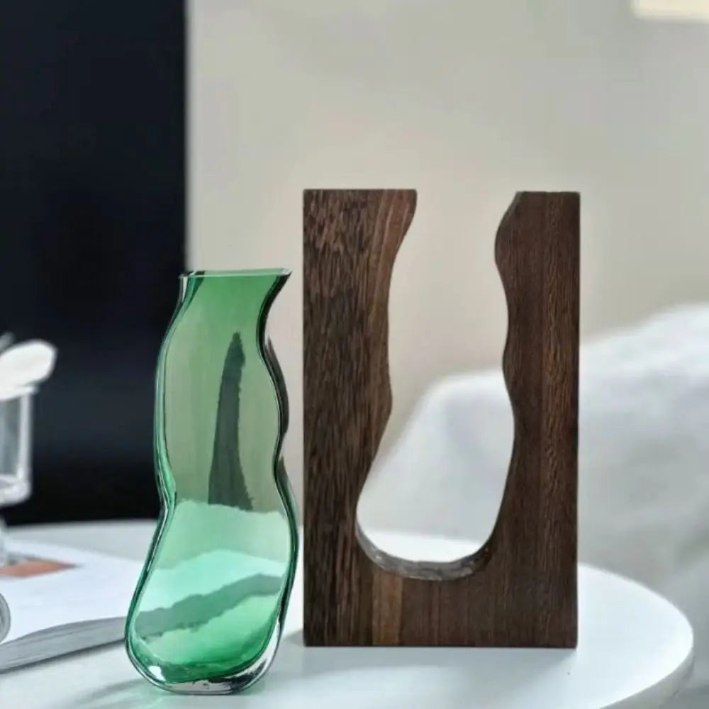 Home Decor Wooden Glass Vase Creative Transparent Hydroponic Flower Holder Exquisite Removable Flower Pot Gift