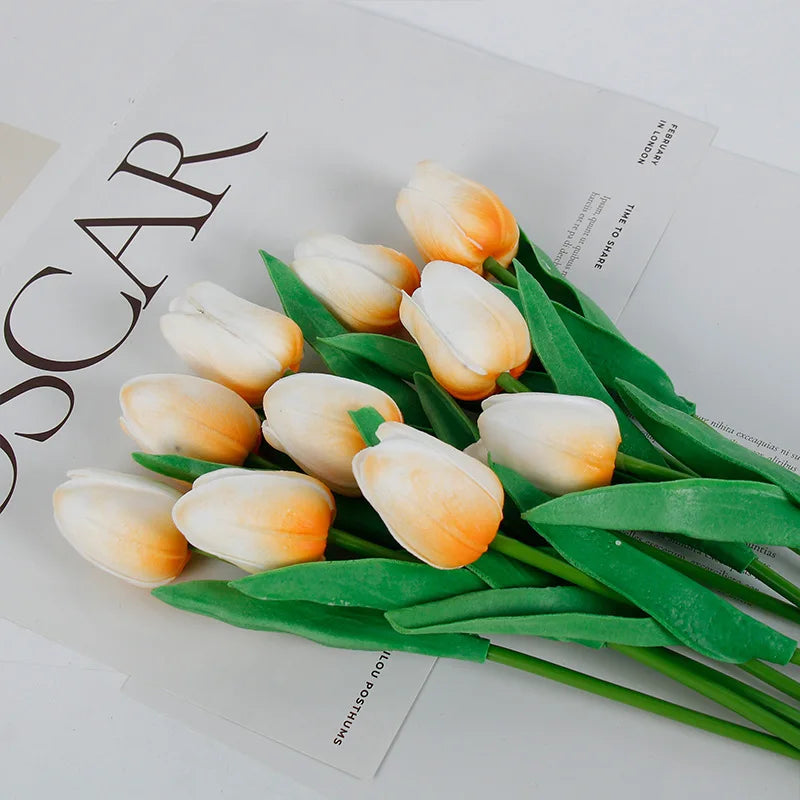 1/3/5/10pcs Tulips Artificial Flowers White Fake Tulips Bouquet Silicone Tulip Flower Home Decor Valentines Gift Wedding Bouquet
