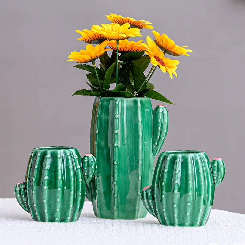 European style creative ceramic cactus vase decoration, dried flowers, hydroponic flowers, living room, pen holder, TV cabinet,