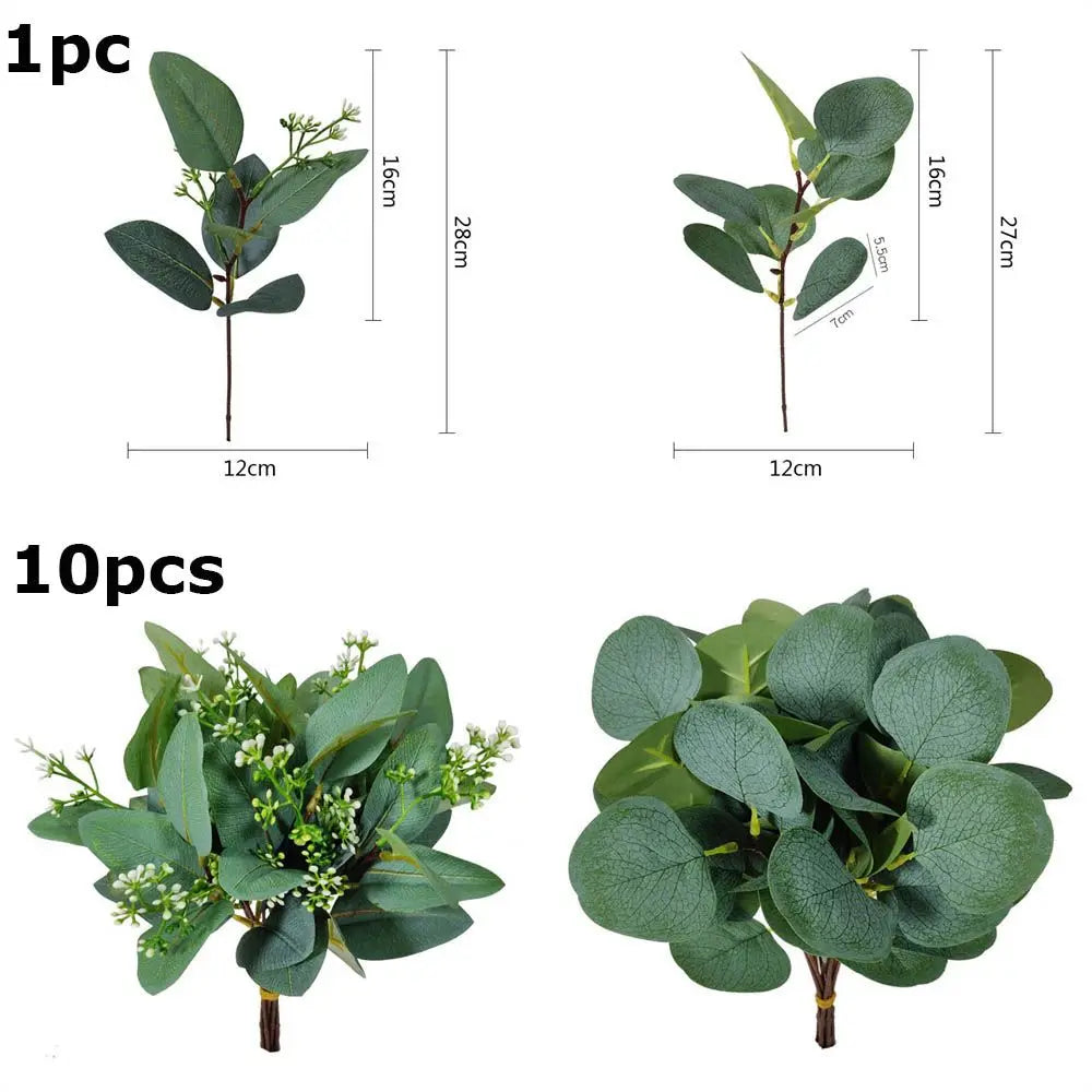 1/10PCS Artificial Plant Eucalyptus Leaves Greenery Stems With Flower Fake Plants Gift Home Decor Wedding Party Wedding Ornament