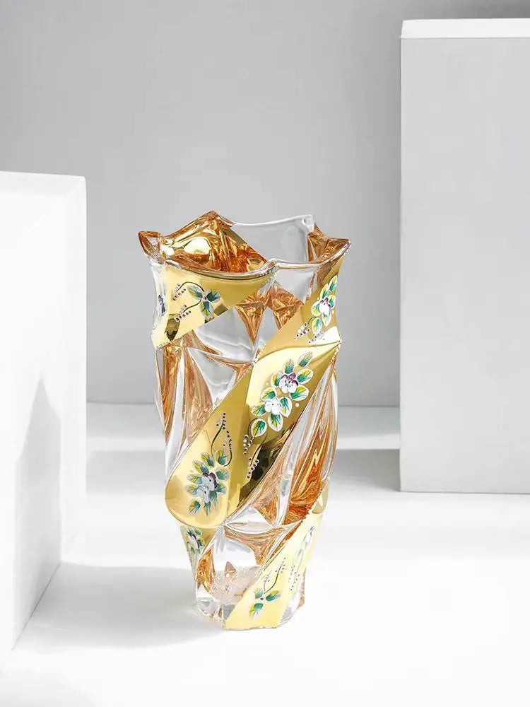 European style Crystal Glass Vase Gold Painted Enamel European Style Decoration Housewarming Gift Home Furnishing decoration