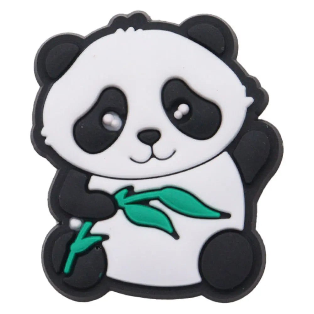 1-18PCS Cartoon Animal Panda Bamboo PVC Shoe Charms Buckle Clog Sandals Decoration Garden Shoes Button Accessories Children Gift