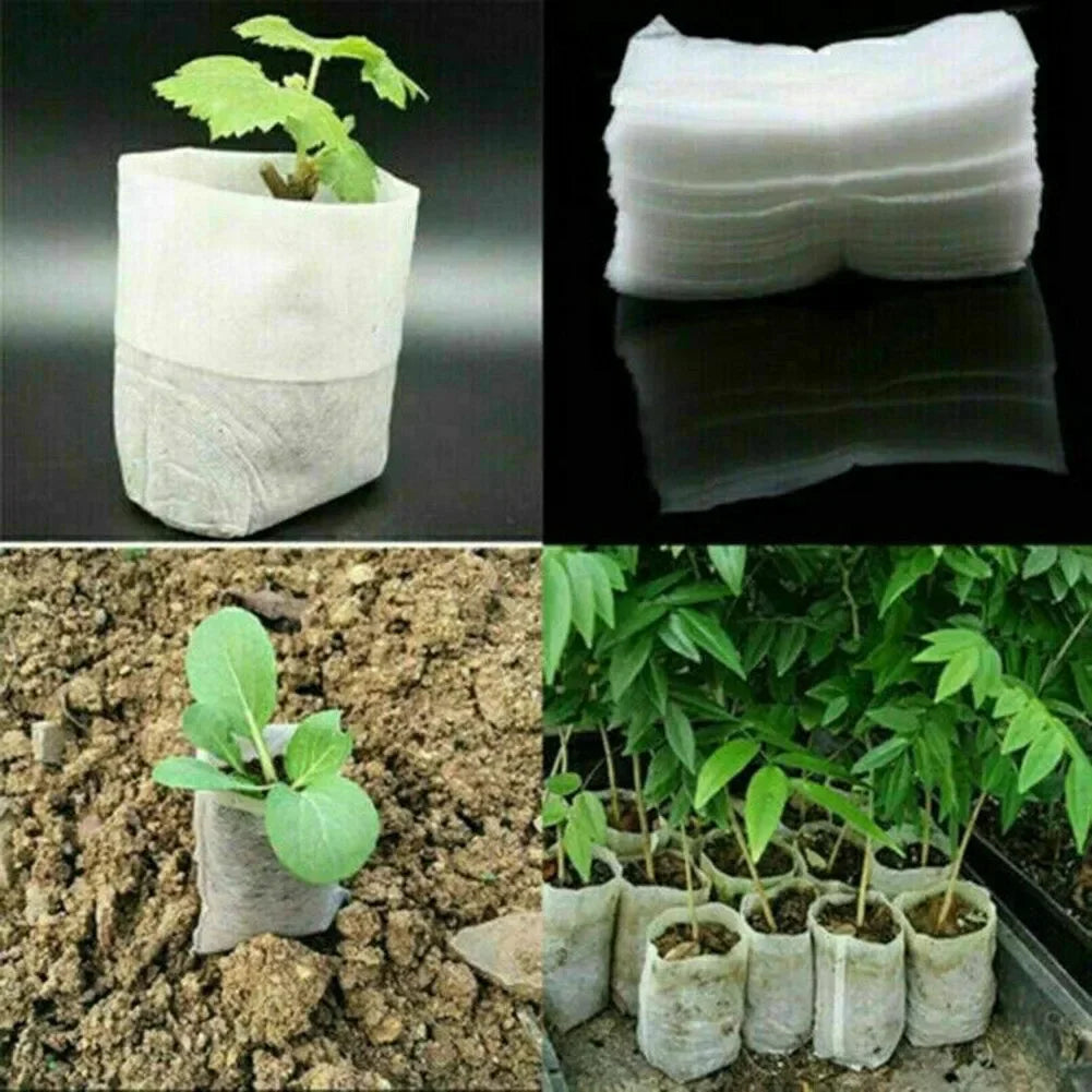100pcs Biodegradable Nonwoven Nursery Plant Grow Bags Seedling Growing Planter Planting Pots Garden Eco-Friendly Ventilate Bag