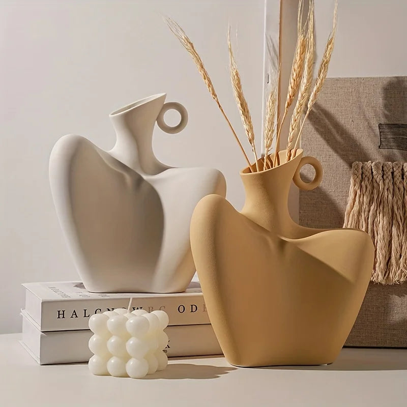 Body Collarbone Vase, Ceramic Vase for Minimalist Style, Unique Statue Art Bust Vase, Modern Abstract Flower Vase for Home Decor