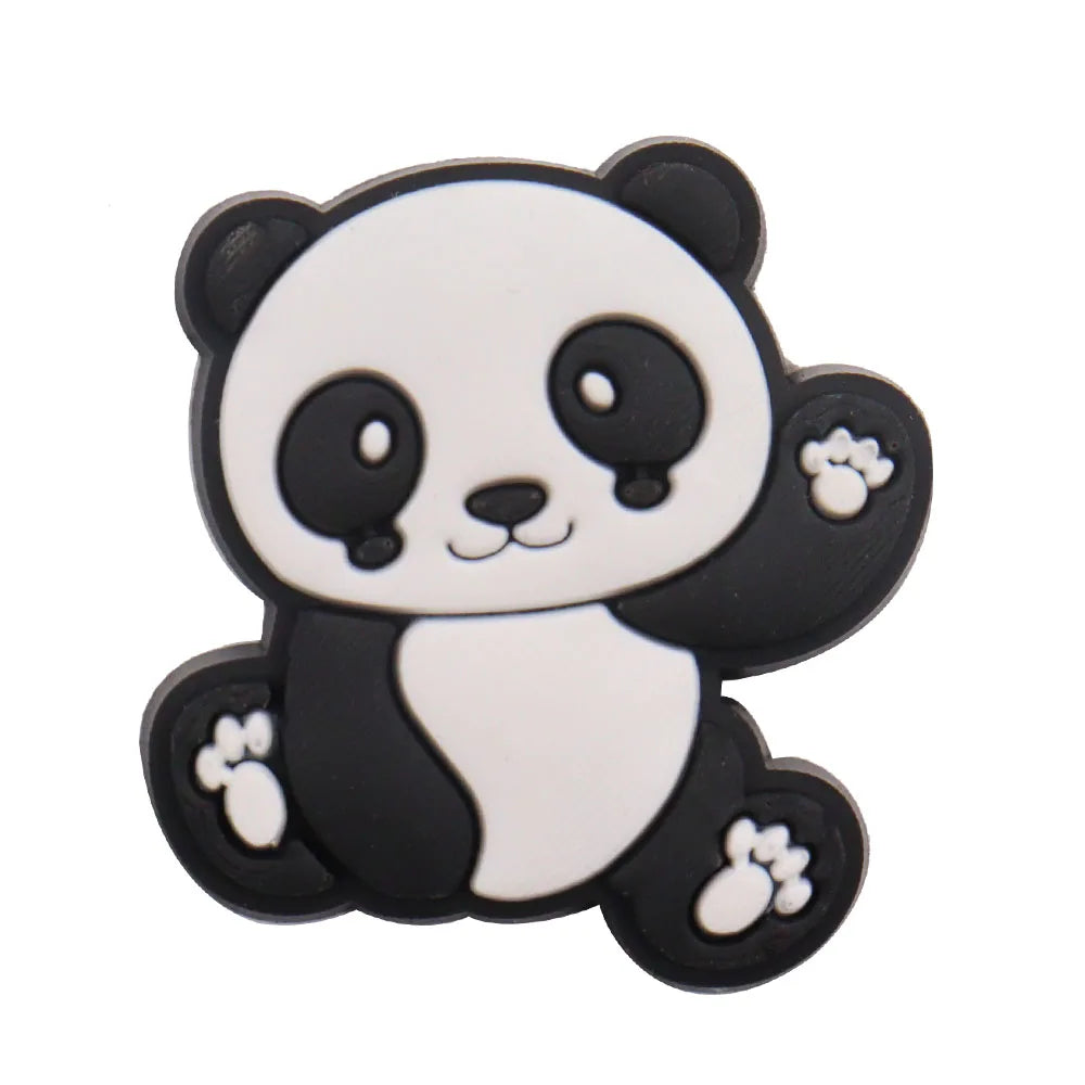 1-18PCS Cartoon Animal Panda Bamboo PVC Shoe Charms Buckle Clog Sandals Decoration Garden Shoes Button Accessories Children Gift