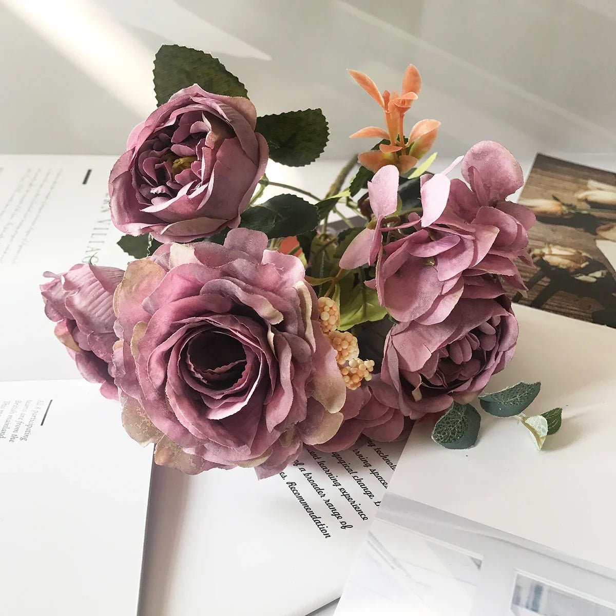 1 Bouquet purple Artificial Flowers Peony Tea Rose Autumn Silk Fake Flowers for DIY Living Room Home Garden Wedding Decoration