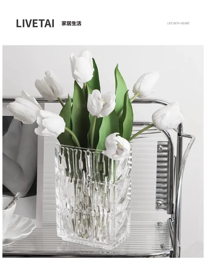 Livetai Modern Minimalist Glass Vase Scandinavian Living Room Transparent Flower Holder Hydroponic Water Home Decor