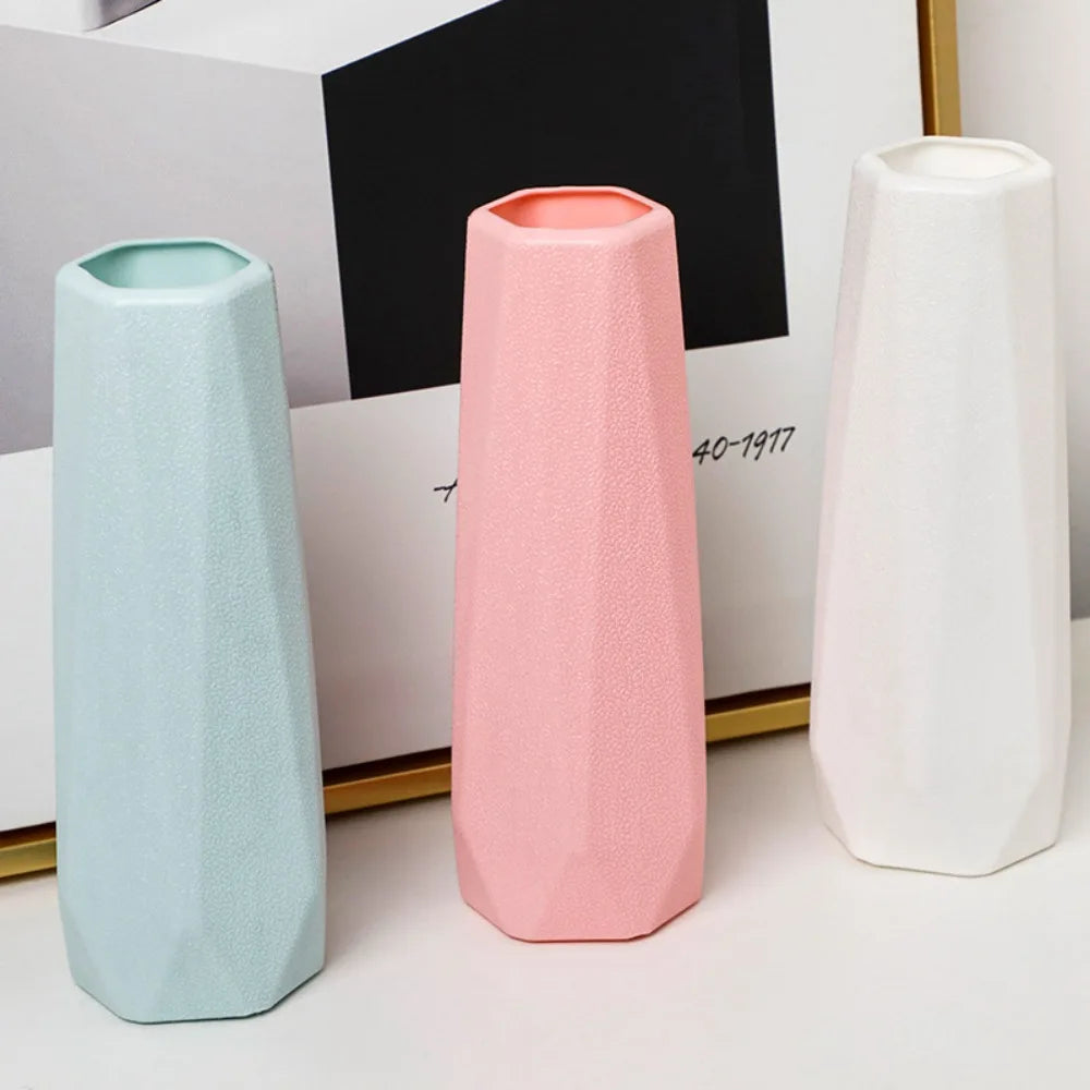 Plastic Flower Vase Fashion Nordic Style Imitation Ceramic Flower Arrangement Diamond Design Modern Flower Pot Living Room